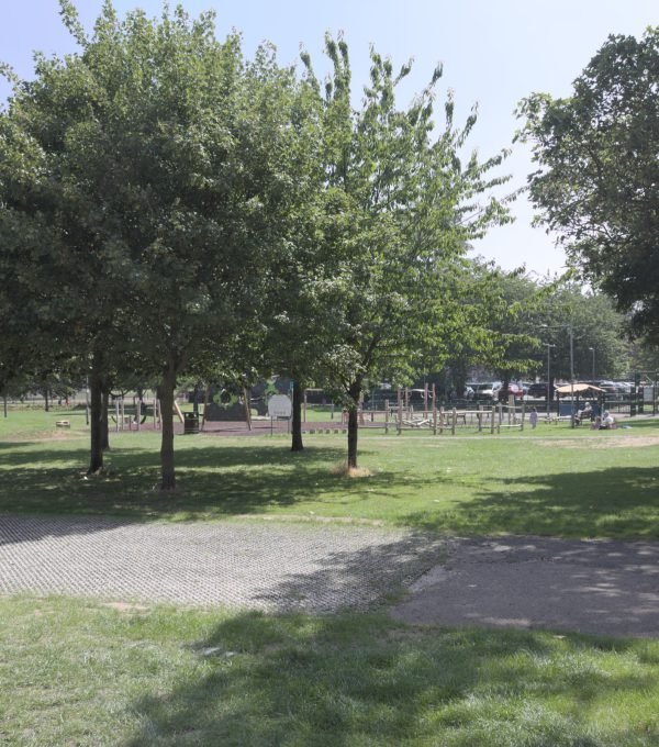 Tree-lined paths and lawns in Bridgford Park, West Bridgford